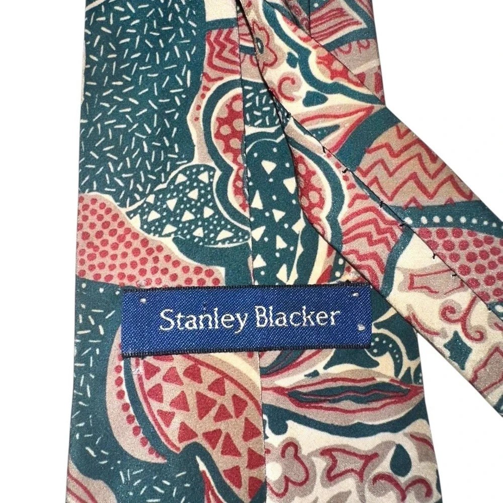 Stanley‎ Blacker Men's Necktie Teal Red Beige Floral Paisley Silk Blend A20Q